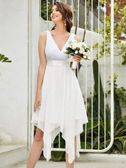 Custom Size Stunning V Neck Lace Chiffon Bridesmaid Dress