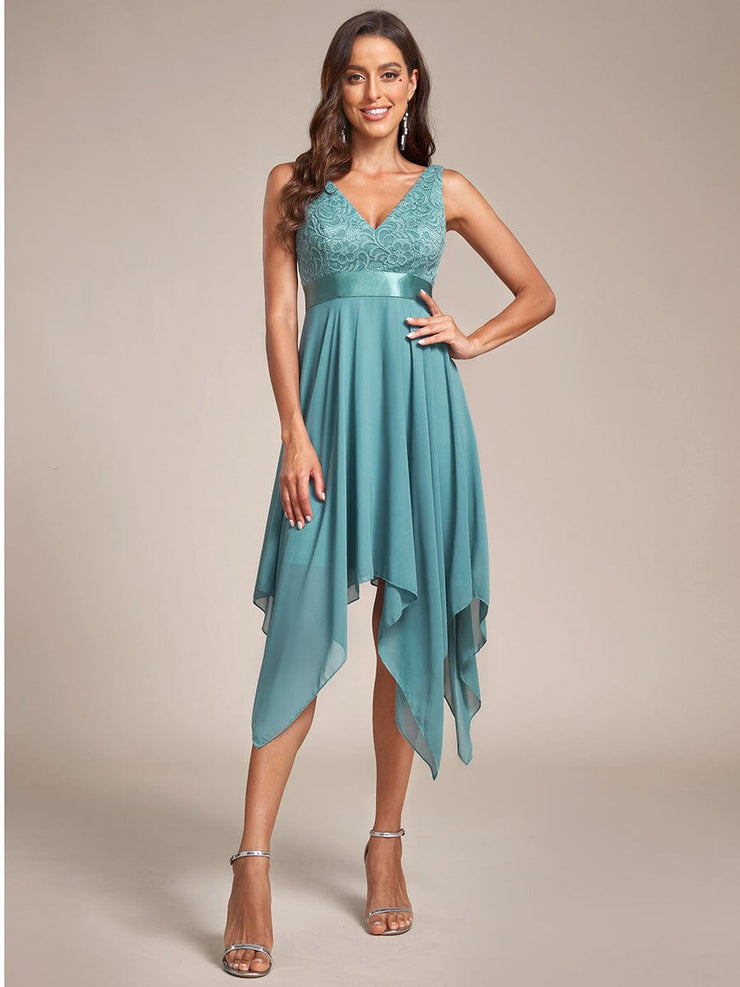 Custom Size Stunning V Neck Lace Chiffon Bridesmaid Dress