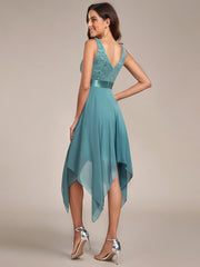 Custom Size Stunning V Neck Lace Chiffon Bridesmaid Dress