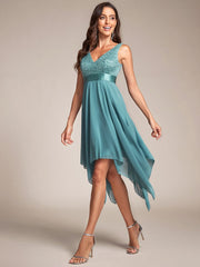 Custom Size Stunning V Neck Lace Chiffon Bridesmaid Dress