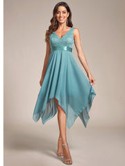 Custom Size Stunning V Neck Lace Chiffon Bridesmaid Dress