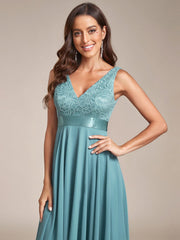 Custom Size Stunning V Neck Lace Chiffon Bridesmaid Dress