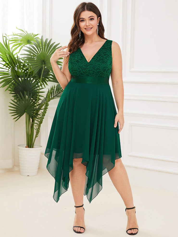 Custom Size Stunning V Neck Lace Chiffon Bridesmaid Dress