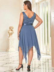 Custom Size Stunning V Neck Lace Chiffon Bridesmaid Dress