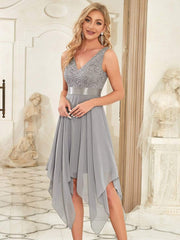 Custom Size Stunning V Neck Lace Chiffon Bridesmaid Dress