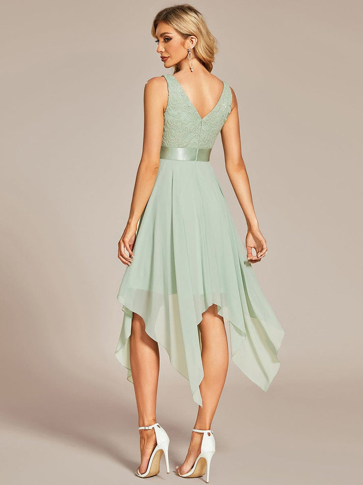 Custom Size Stunning V Neck Lace Chiffon Bridesmaid Dress