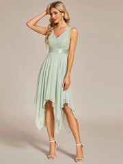 Custom Size Stunning V Neck Lace Chiffon Bridesmaid Dress