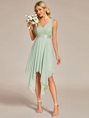 Custom Size Stunning V Neck Lace Chiffon Bridesmaid Dress