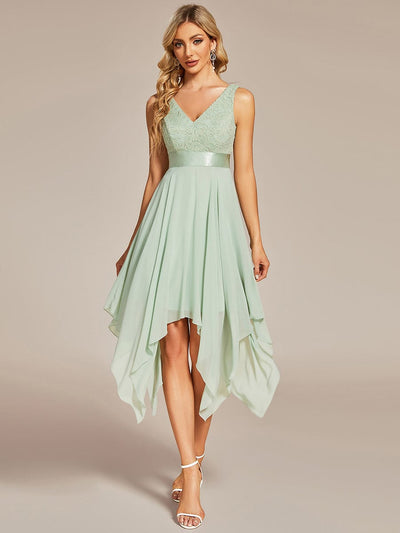 Custom Size Stunning V Neck Lace Chiffon Bridesmaid Dress