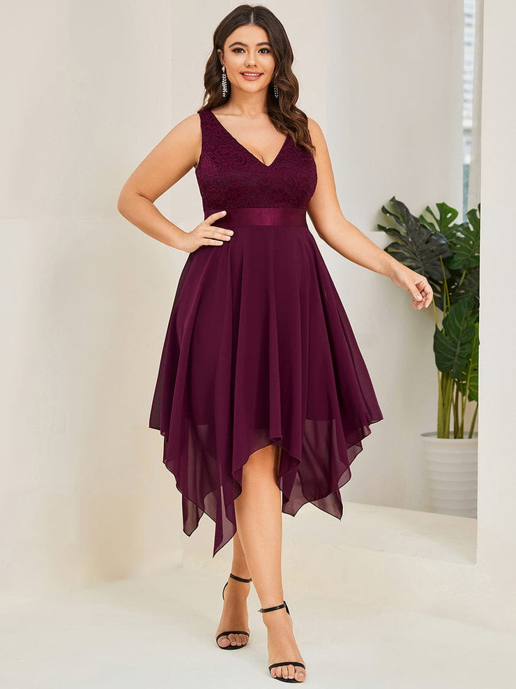 Custom Size Stunning V Neck Lace Chiffon Bridesmaid Dress