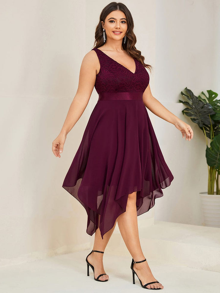 Custom Size Stunning V Neck Lace Chiffon Bridesmaid Dress