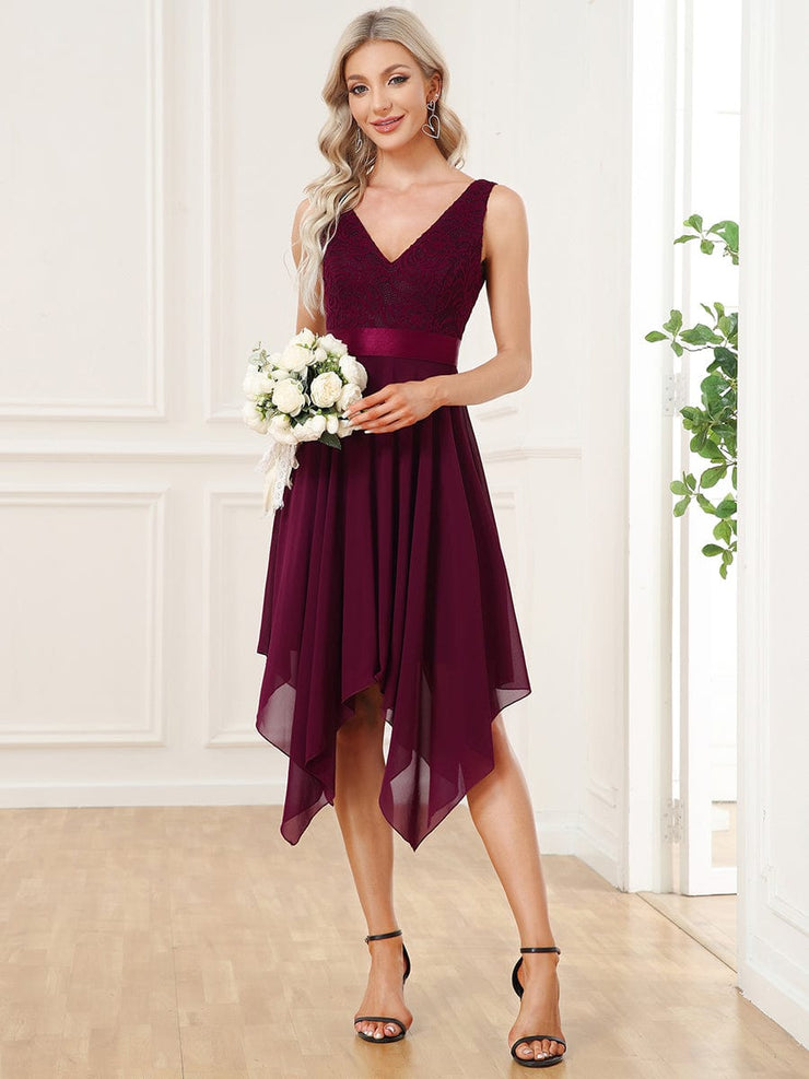 Custom Size Stunning V Neck Lace Chiffon Bridesmaid Dress