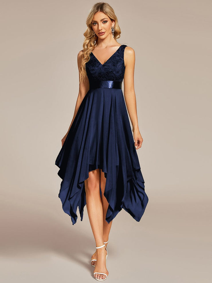 Custom Size Stunning V Neck Lace Chiffon Bridesmaid Dress