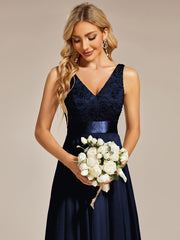 Custom Size Stunning V Neck Lace Chiffon Bridesmaid Dress