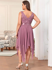 Custom Size Stunning V Neck Lace Chiffon Bridesmaid Dress