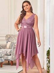 Custom Size Stunning V Neck Lace Chiffon Bridesmaid Dress