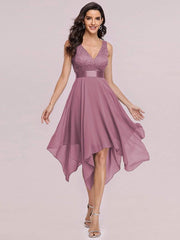 Custom Size Stunning V Neck Lace Chiffon Bridesmaid Dress