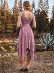 Custom Size Stunning V Neck Lace Chiffon Bridesmaid Dress