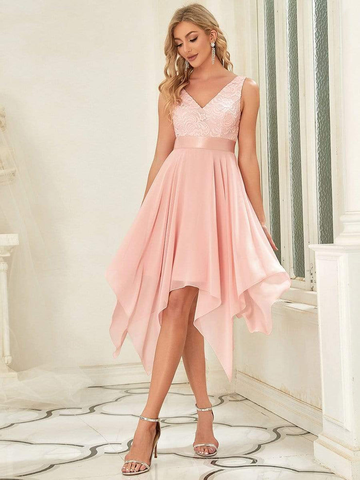 Custom Size Stunning V Neck Lace Chiffon Bridesmaid Dress