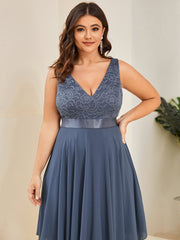 Custom Size Stunning V Neck Lace Chiffon Bridesmaid Dress