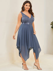 Custom Size Stunning V Neck Lace Chiffon Bridesmaid Dress