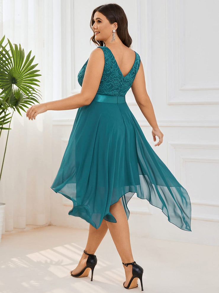 Custom Size Stunning V Neck Lace Chiffon Bridesmaid Dress