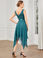 Custom Size Stunning V Neck Lace Chiffon Bridesmaid Dress