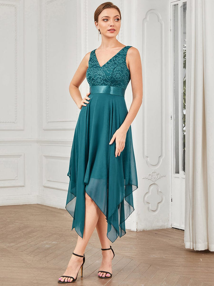 Custom Size Stunning V Neck Lace Chiffon Bridesmaid Dress