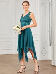 Custom Size Stunning V Neck Lace Chiffon Bridesmaid Dress