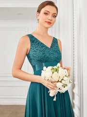 Custom Size Stunning V Neck Lace Chiffon Bridesmaid Dress