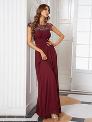 Custom Size Flattering A-Line Chiffon Lace Evening Dress for Wedding with Cap Sleeve