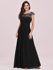 Custom Size Flattering A-Line Chiffon Lace Evening Dress for Wedding with Cap Sleeve