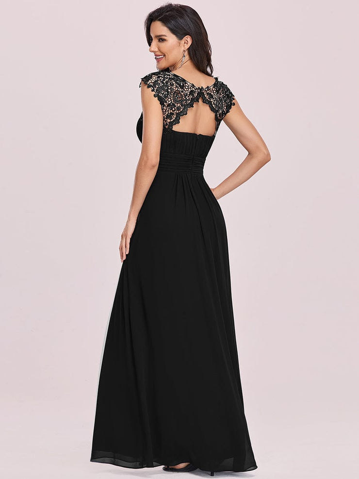 Custom Size Flattering A-Line Chiffon Lace Evening Dress for Wedding with Cap Sleeve