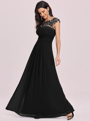 Custom Size Flattering A-Line Chiffon Lace Evening Dress for Wedding with Cap Sleeve