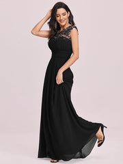 Custom Size Flattering A-Line Chiffon Lace Evening Dress for Wedding with Cap Sleeve