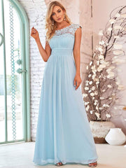 Custom Size Flattering A-Line Chiffon Lace Evening Dress for Wedding with Cap Sleeve