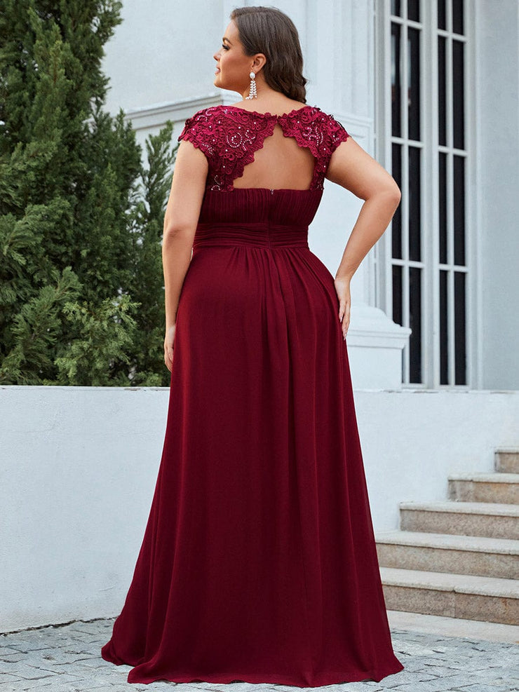 Custom Size Flattering A-Line Chiffon Lace Evening Dress for Wedding with Cap Sleeve