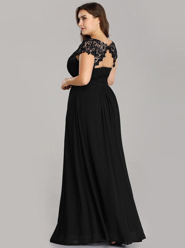 Custom Size Flattering A-Line Chiffon Lace Evening Dress for Wedding with Cap Sleeve