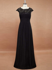 Custom Size Flattering A-Line Chiffon Lace Evening Dress for Wedding with Cap Sleeve