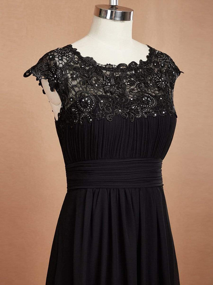 Custom Size Flattering A-Line Chiffon Lace Evening Dress for Wedding with Cap Sleeve