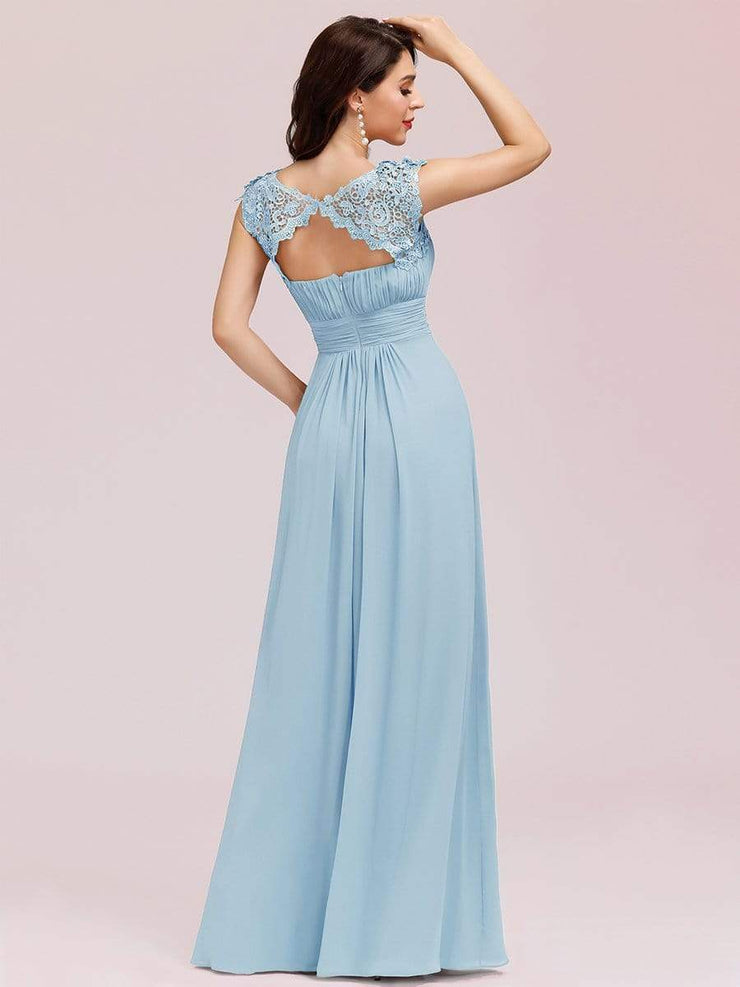 Custom Size Flattering A-Line Chiffon Lace Evening Dress for Wedding with Cap Sleeve