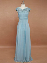 Custom Size Flattering A-Line Chiffon Lace Evening Dress for Wedding with Cap Sleeve