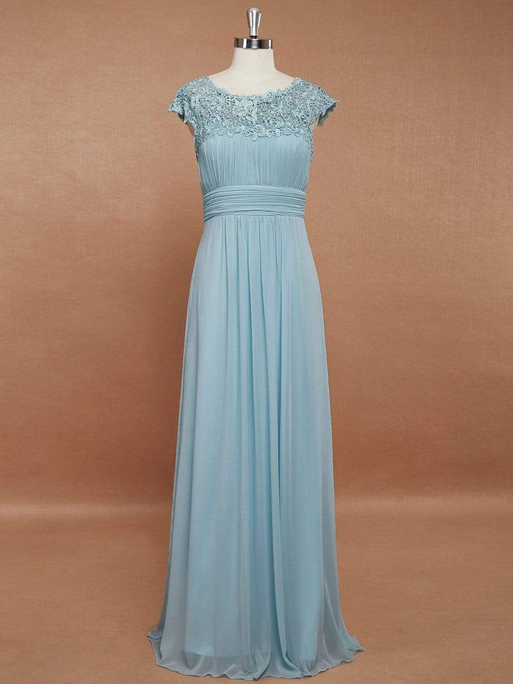 Custom Size Flattering A-Line Chiffon Lace Evening Dress for Wedding with Cap Sleeve