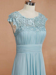 Custom Size Flattering A-Line Chiffon Lace Evening Dress for Wedding with Cap Sleeve