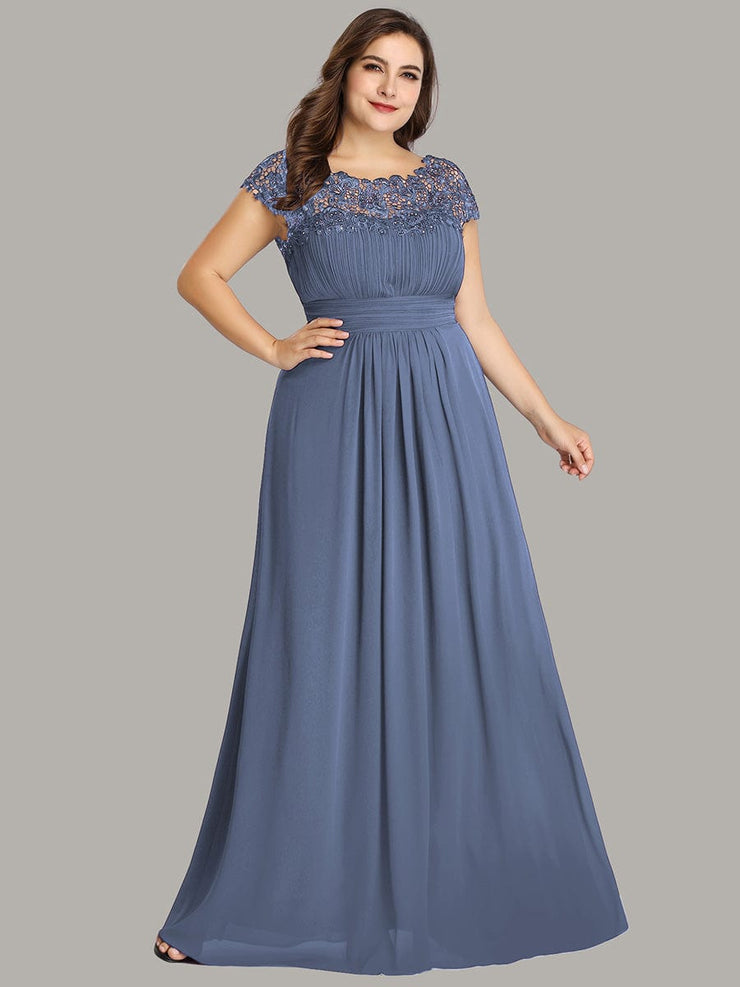 Custom Size Flattering A-Line Chiffon Lace Evening Dress for Wedding with Cap Sleeve