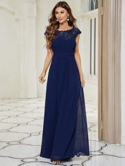 Custom Size Flattering A-Line Chiffon Lace Evening Dress for Wedding with Cap Sleeve