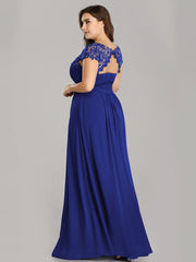 Custom Size Flattering A-Line Chiffon Lace Evening Dress for Wedding with Cap Sleeve