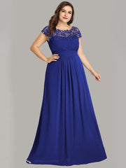 Custom Size Flattering A-Line Chiffon Lace Evening Dress for Wedding with Cap Sleeve