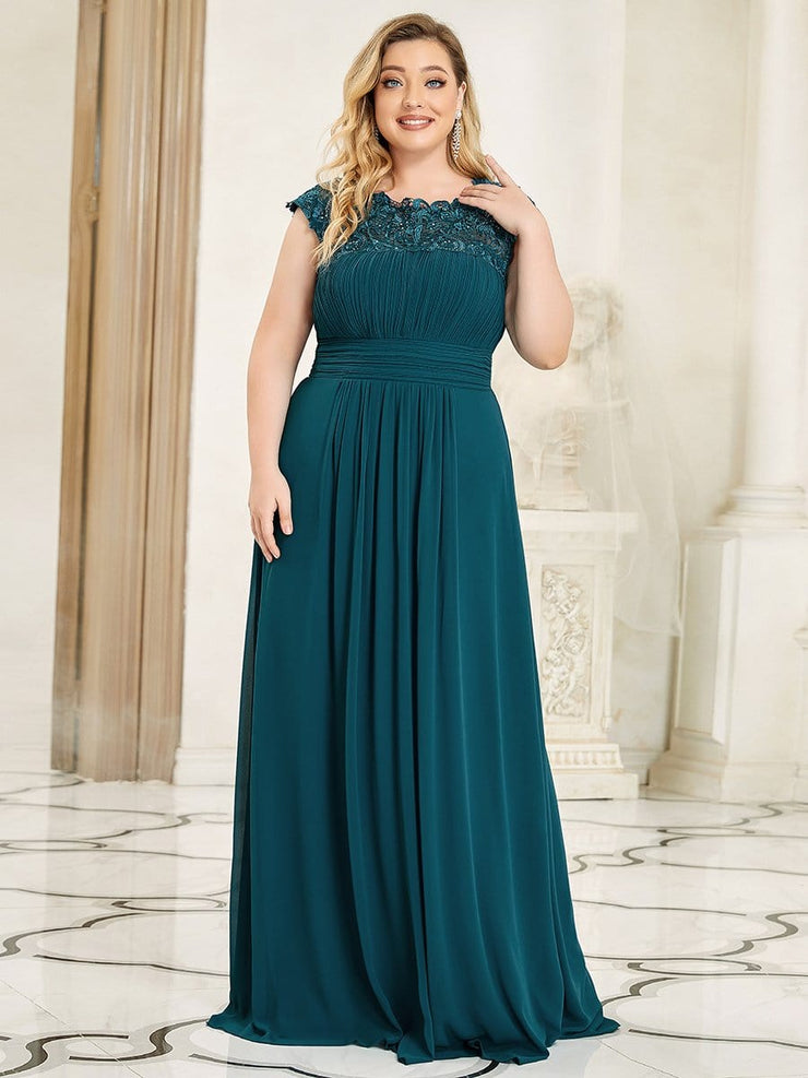 Custom Size Flattering A-Line Chiffon Lace Evening Dress for Wedding with Cap Sleeve