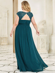 Custom Size Flattering A-Line Chiffon Lace Evening Dress for Wedding with Cap Sleeve